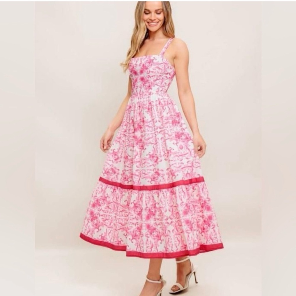 Flying Tomato Pink and White Floral Maxi Dress Sz. L